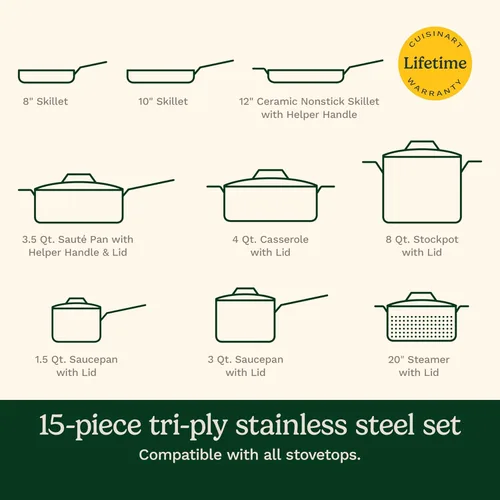 Miniatura 2 de Cuisinart Juego de utensilios de cocina de 15 piezas, multiclad Pro triple capa, plateado, MCP-15N