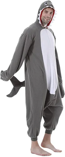 Miniatura 4 de EraSpooky Pijama de tiburón para adultos, disfraz de animales de una pieza con capucha, unisex