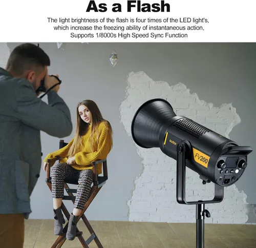 Miniatura 2 de Godox FV200 200W 2.4G Flash LED Light, CRI96+, TCLI 96+, 18000LUX, 5600K ± 200K, sincronización de alta velocidad 1/8000s, 8 modos de efectos