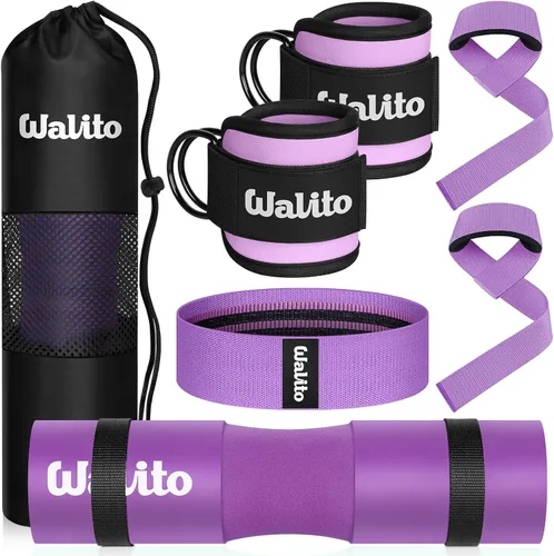 Miniatura 11 de WALITO 8Pcs Barbell Pad Set for Hip Thrust - Squat Pad,Gym Accessories for Women with Bar Bad,Bench Press, with Gym Ankle Straps,Resistance Bands