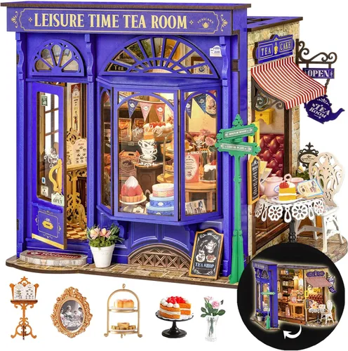 Rolife - Kit de bricolaje de casa de muñecas en miniatura 1:18 Salón de té eduardiano con fachada abatible, kit de modelo de diorama para