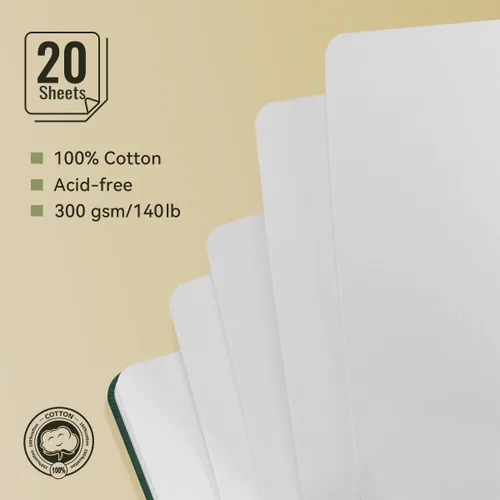 Miniatura 2 de Lightwish Diario de acuarela, 100% algodón, cuaderno de bocetos pequeño de papel de acuarela de prensa en caliente 4.96" x 3.62", 20 hojas Verde