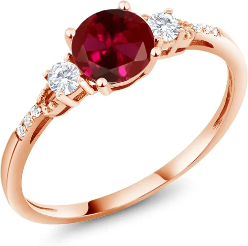 Miniatura 94 de Gem Stone King Anillo de compromiso de 3 piedras preciosas redondas de oro rosa de 10 quilates, 0.236 in, piedra natal, zafiro blanco y diamante