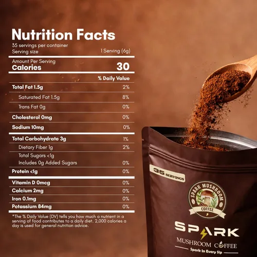 Miniatura 2 de Spark - Café instantáneo orgánico de hongos USDA – 35 porciones y 7.4 onzas – 6 hongos adaptogénicos – Café instantáneo para concentración