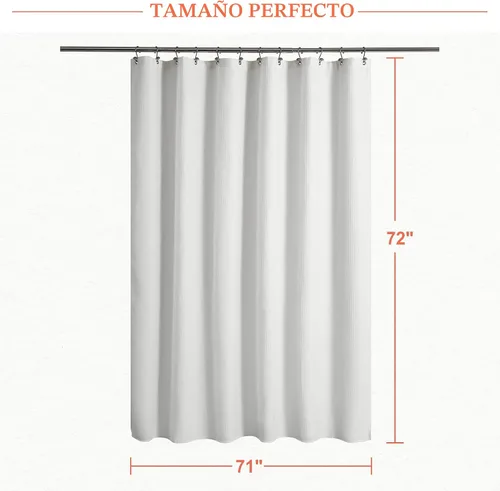 Miniatura 5 de Barossa Design Cortina de ducha blanca con tejido gofre, calidad de lujo, cortinas de ducha de tela para baño, tela con patrón de piqué, repelente