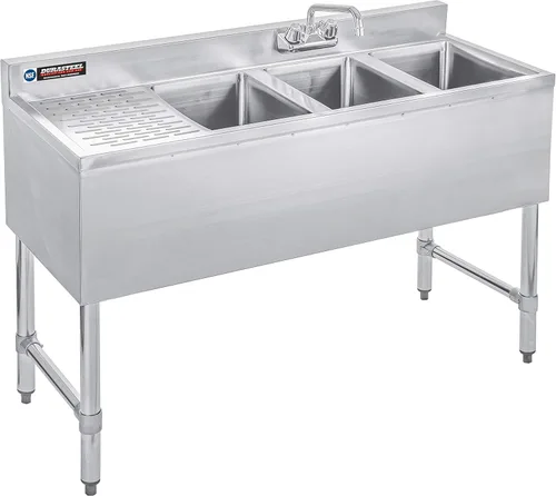 Miniatura 10 de DuraSteel Fregadero de cocina comercial de 3 compartimentos, fregadero de cocina comercial NSF de acero inoxidable triple de tres bahías con grifo