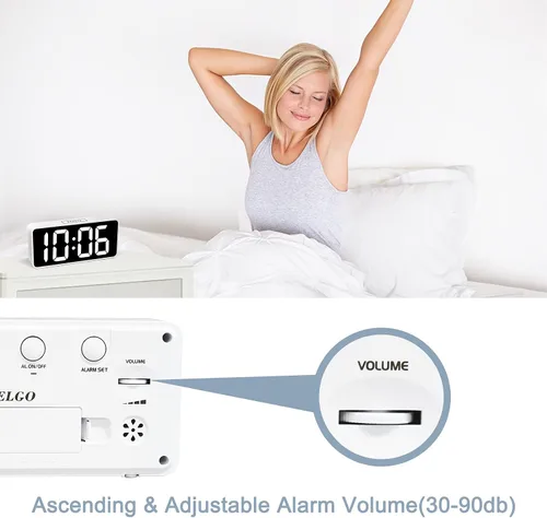 Miniatura 5 de Welgo Reloj despertador de número grande de 7.5 pulgadas para personas mayores y niños, 0-100% brillo y volumen ajustables, puerto de carga USB