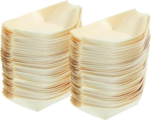 Miniatura 2 de Hemoton 100 botes desechables de bambú para sushi, bandeja de madera biodegradable, 5.5 x 3.14 x 1.57 pulgadas, 100 piezas, para sushi, aperitivo