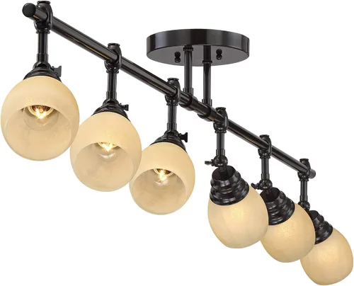 Miniatura 5 de Pro Track Elm Park - Kit de lámparas de techo de 6 cabezales, luz direccional ajustable, monorraíl marrón con acabado de bronce, cristal ámbar