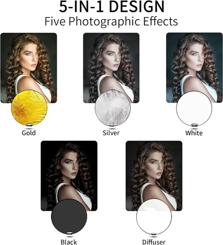 Miniatura 4 de Reflector con asa para fotografía, foto iluminación de estudio e iluminación para exteriores, 5 en 1. Selens.