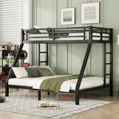 Bellemave - Litera de cama individual XL sobre queen de metal resistente para adultos, color negro