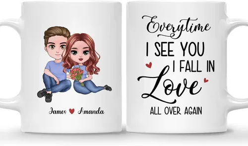 Miniatura 7 de Gossby Taza personalizada para parejas, regalo personalizado para esposa, novia, marido, novio con diseño, nombre, año, San Valentín, aniversario