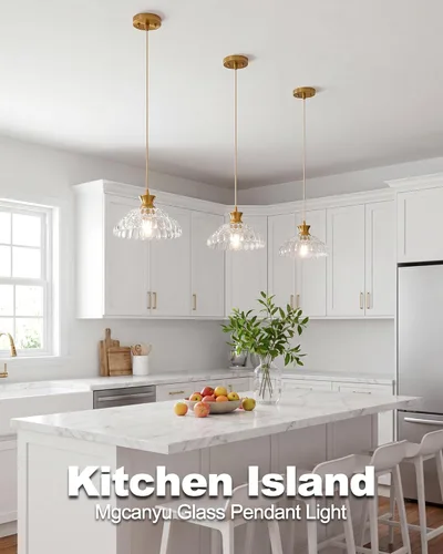 Miniatura 3 de Lámparas colgantes de cristal para isla de cocina, 11.8 pulgadas, iluminación vintage, lámparas de vidrio dorado cepillado, lámpara de techo