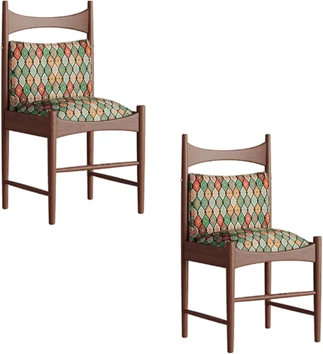Miniatura 13 de Sillas de comedor tapizadas de madera maciza, juego de sillas de comedor de tela bordada con respaldo curvo, sillas laterales decorativas para sala