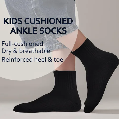 Miniatura 2 de EPEIUS Calcetines acolchados de algodón grueso para niños y niñas, calcetines atléticos deportivos para correr, paquete de 6 unidades, 4-14 años