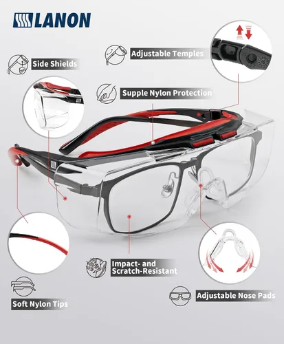 Miniatura 2 de LANON - Lentes de seguridad para colocar sobre anteojos, ANSI Z87.1 con antivaho y arañazos, protección UV, almohadillas de nariz de TPR suaves