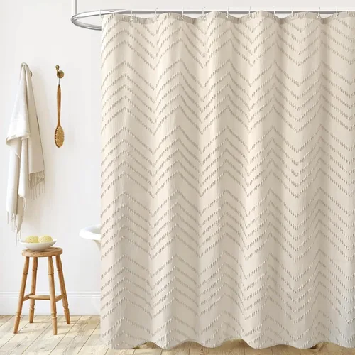 Miniatura 9 de Cortina de ducha bohemia beige de 72 x 72 pulgadas, moderna cortina de ducha estilo granja, bohemio, elegante, con textura de cheurón, cortinas