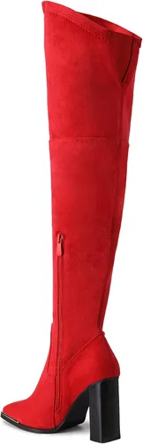 Miniatura 3 de DREAM PAIRS Botas por encima de la rodilla para mujer, con puntera cuadrada alta, tacón alto, largas y sexys, botas de otoño, Metálico