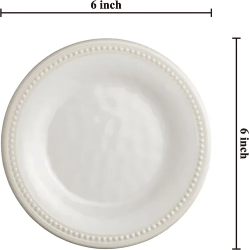 Miniatura 2 de UP UPware - Platos redondos de postre de melamina con cuentas, platos pequeños para servir, para aperitivos, aperitivos y guarniciones, crema, 6