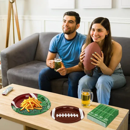 Miniatura 7 de Juego de suministros para fiesta de fútbol americano – 150 piezas de vajilla, las decoraciones incluyen platos, servilletas para el día del juego