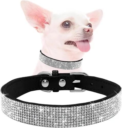 Bling - Collar para perros pequeños, collar de cachorro con diamantes de imitación de diamantes de imitación con purpurina para hembras y gatos,