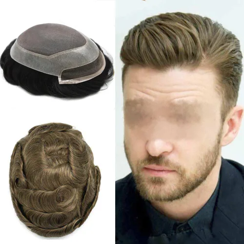 Miniatura 21 de Tupé de pelo para hombres Cabello humano para hombre Hairpieces y tupés Durable Fine Monofilament Mens Hair System Lace Front Mens Toupee Mens Hair
