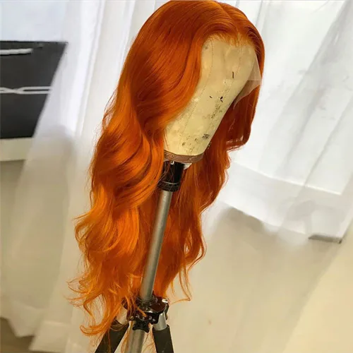 Miniatura 3 de ANDRIA Pelucas de encaje frontal 13x4 HD 28 pulgadas, pelucas de onda corporal naranja jengibre largas sin pegamento, línea capilar prearrancada