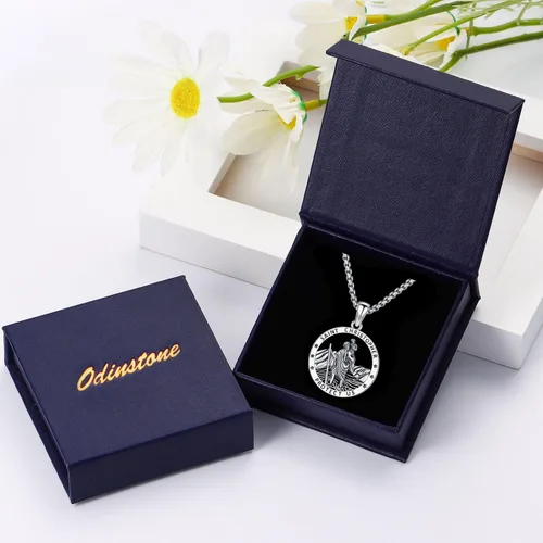 Miniatura 81 de Odinstone Collar de plata de ley 925 con medalla de San Miguel/San Cristóbal/San Benito/Crucifijo de Jesús/San Uriel/Arcángel Rafael para hombres