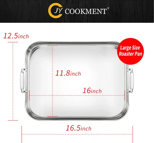 Miniatura 4 de JY COOKMENT Sartén para Asar con Estante para Hornear, Sartén para Pavo de Acero Inoxidable de 16.5 Pulgadas con Estante, Regador. Excelente