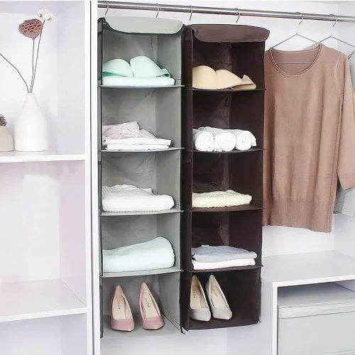 Miniatura 3 de BrilliantJo Organizador colgante de armario con 5 estantes, 2 unidades de almacenamiento colgante con 6 bolsillos laterales para bolsas de ropa, 43