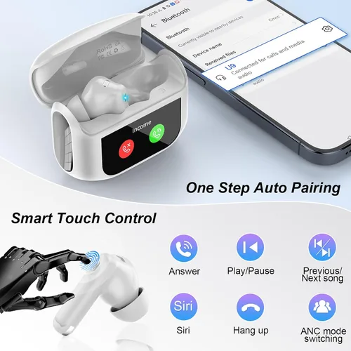 Miniatura 7 de Auriculares inalámbricos, auriculares Bluetooth 5.4 con pantalla táctil multifunción y 5 modos de ecualización, auriculares de 48H con graves