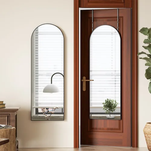 Miniatura 3 de BEAUTYPEAK Espejo ajustable de 14" x 48" para colgar sobre la puerta, espejo colgante de cuerpo completo con arco, vidrio templado inastillable