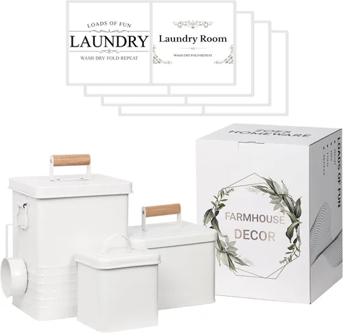 ZOES HOMEWARE 3 juegos de organización y almacenamiento de lavandería | Decoración moderna de lavandería de granja | Contenedor de lavandería para