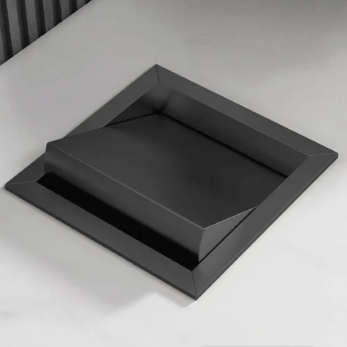 Tapa cuadrada de acero inoxidable 304 con tapa de solapa con ojales de basura integrados, tapa de cubo de basura con ojales de basura (color negro)