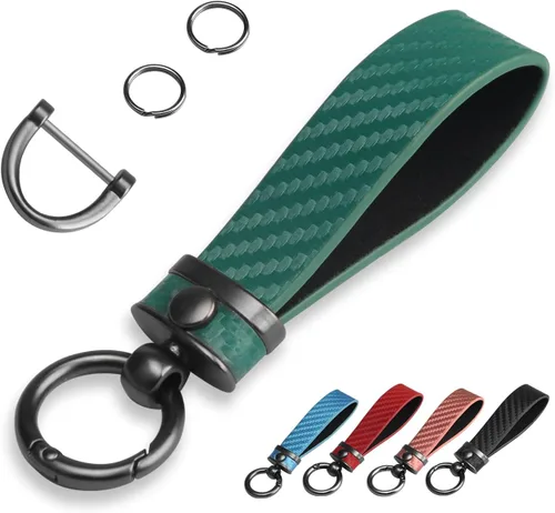 Miniatura 14 de QBUC Llavero de coche estilo fibra de carbono, llavero portallaves de cuero de microfibra para hombres y mujeres, con giratorio de 360 grados, Negro