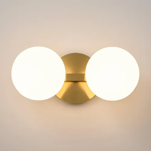 Miniatura 13 de Aplique de pared moderno de globo de vidrio: Luz de apliques esféricos dorados - Accesorio de luces de bola individual de latón pequeño para tocador