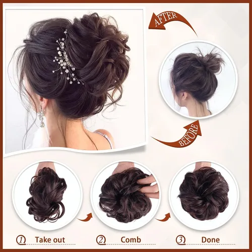 Miniatura 4 de SOFEIYAN Pinza de Gancho Extension de Cabello con Forma de Moño Desordenado, Cabello Ondulado y Rizado, Pinza de Gancho, Chignon, Cola de Caballo