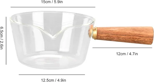 Miniatura 6 de Sartén para leche, olla de leche de vidrio con mango de madera antiadherente, con boquilla en forma de V, cacerola para cocinar, accesorios
