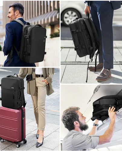 Miniatura 8 de HOMIEE Mochila de transporte expandible de 40 L para laptop de 15.6 pulgadas con puerto de carga USB para fines de semana de negocios, aprobada por