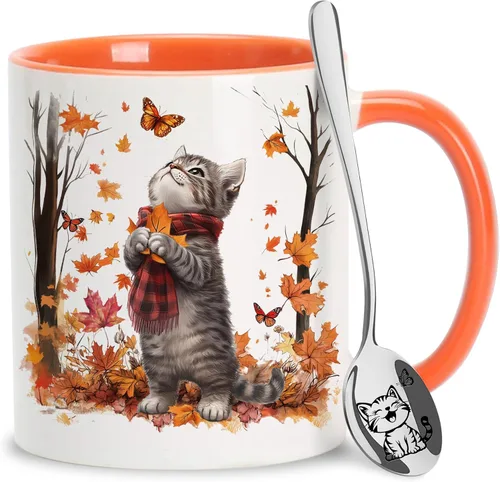 Miniatura 16 de Hyturtle Taza de café personalizada de lobo de otoño, regalos de cumpleaños para los amantes del lobo, regalos de decoración de otoño para casa