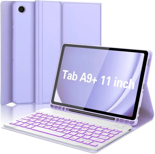Miniatura 11 de Funda para Galaxy Tab A9 Plus con teclado 5G de 11 pulgadas 2023 (SM-X210/X216/X218), funda de teclado de tableta desmontable retroiluminada de 7