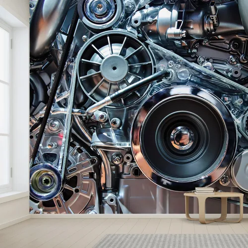 Miniatura 2 de wall26 - Motor de coche, concepto de motor de automóvil moderno con metal, cromo, piezas de plástico - Mural de pared removible Papel pintado Obra