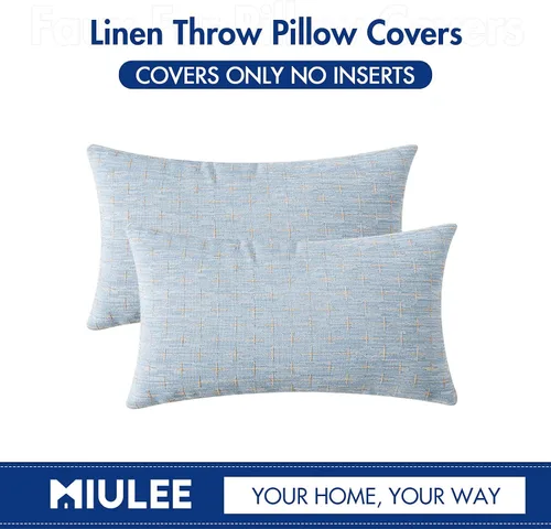 Miniatura 202 de MIULEE - Juego de 2 fundas de almohada decorativas de lino de arpillera navideñas, modernas, estilo campestre, rústicas, tejidas, con textura