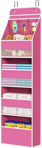 Miniatura 20 de Univivi Organizador para colgar sobre la puerta con 5 estantes de tela, organizador de almacenamiento para puerta con 4 bolsillos grandes y 3
