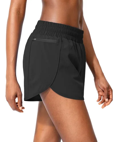Miniatura 3 de Soothfeel - Pantalones cortos para correr para mujer con bolsillos con cremallera, cintura alta, pantalones cortos de entrenamiento para gimnasio