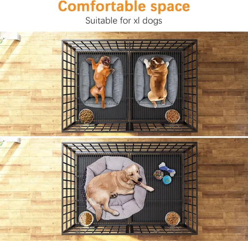 Miniatura 5 de aboxoo Jaula XL de 48/42 pulgadas para perros grandes/perros dobles medianos, jaulas de metal resistente, parte superior abierta de metal, perrera