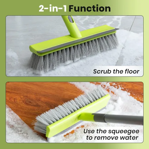 Miniatura 4 de Cepillo 2 en 1 para raspar y cerdas rígidas para limpiar concreto, patio, garaje, cocina, alfombra y baño, mango largo de 57 pulgadas