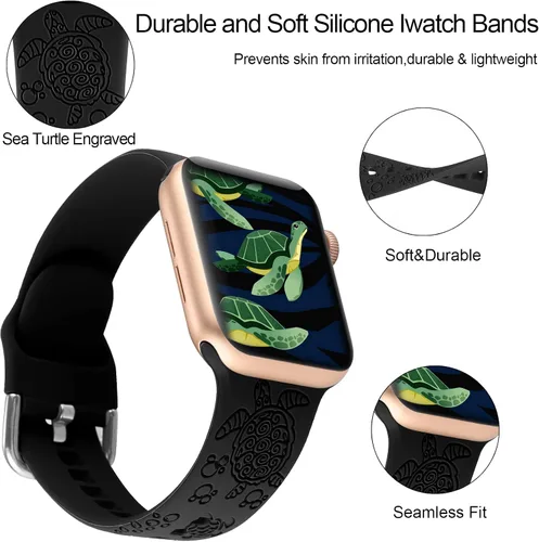 Miniatura 3 de Sea Turtle - Correa deportiva grabada compatible con Apple Watch Band de 1.496 pulgadas, 1.575 pulgadas, 1.614 pulgadas, para mujer, de silicona