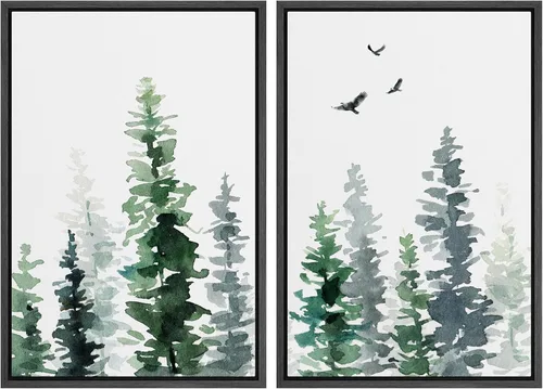 Miniatura 90 de SIGNWIN Lienzo enmarcado para pared, juego de arte sereno de paisaje de pantanos, ilustración rústica, arte moderno, minimalismo, decorativo