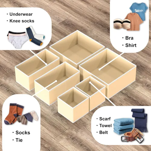 Miniatura 4 de Simple Houseware Organizador de cajones de ropa interior para lencería, ropa interior, brasier, bragas, calcetín, mameluco, juego de 6, beige